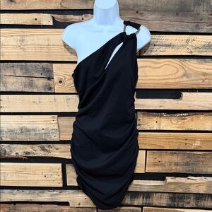 ZARA Asymmetric Slim Slash Shoulder Mini Dresses Ruffle‎ Embellished Dress L NWT